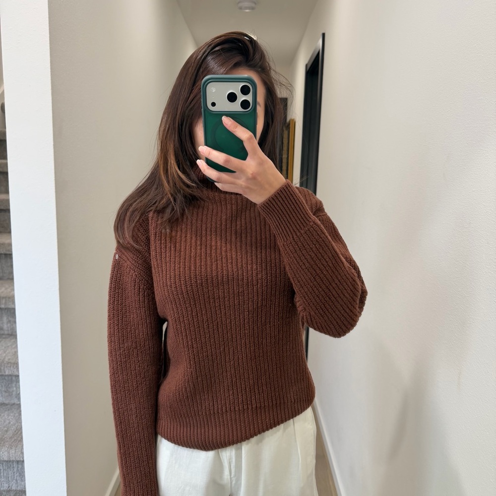 Aritzia Rich Brown Ribbed Turtleneck Sweater